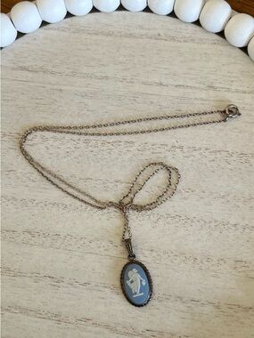 Wedgwood Blue and White Oval Cameo Pendant Necklace
